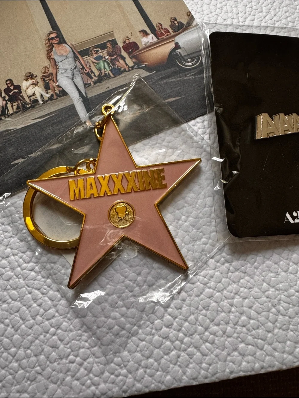 A24 MaXXXine Hollywood Star Keychain + AAA24 Pin + Postcard